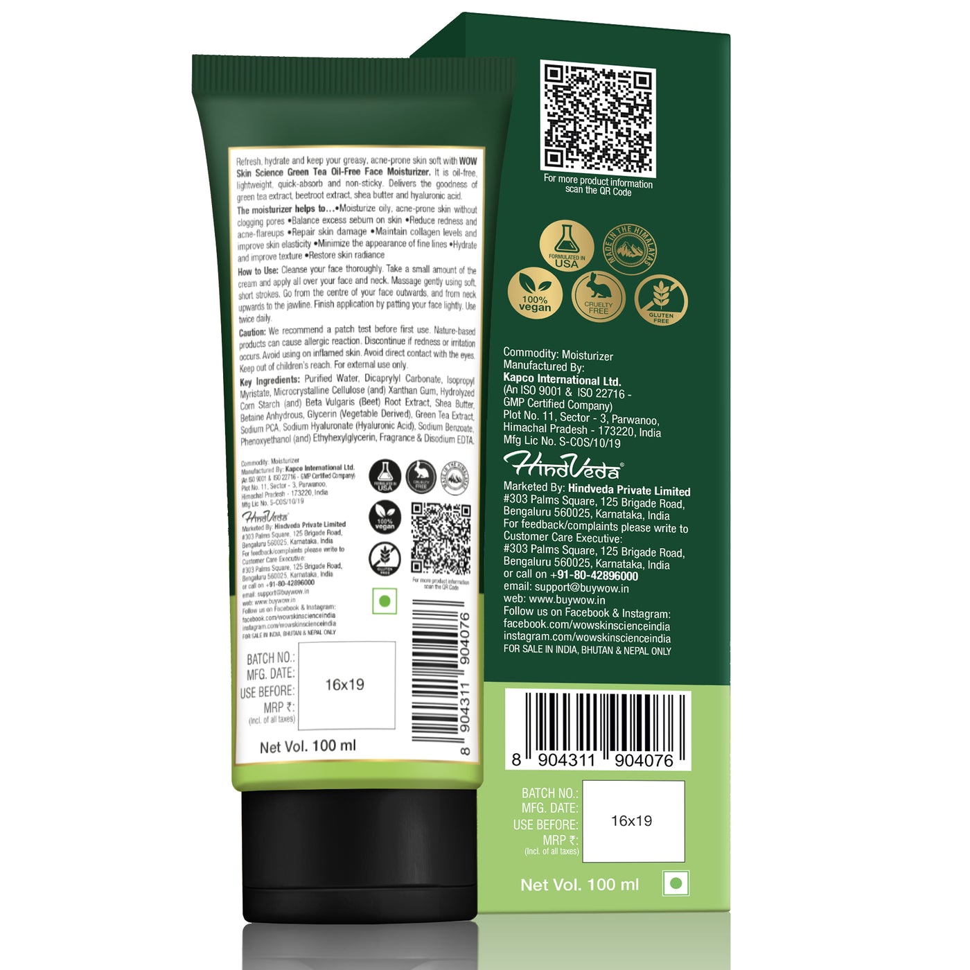 WOW Green Tea Face Moisturizer - OIL FREE - Quick Absorbing - Non Sticky - contains Green Tea Extract - for Refining & Nourishing Skin - No Parabens, Silicones & Mineral Oil - 100 ml