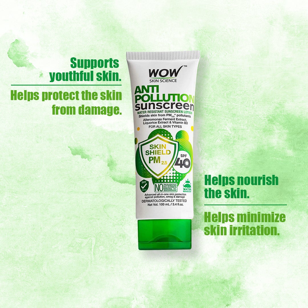 WOW Anti Pollution SPF40 Water Resistant No Parabens & Mineral Oil Sunscreen Lotion - 100 ml