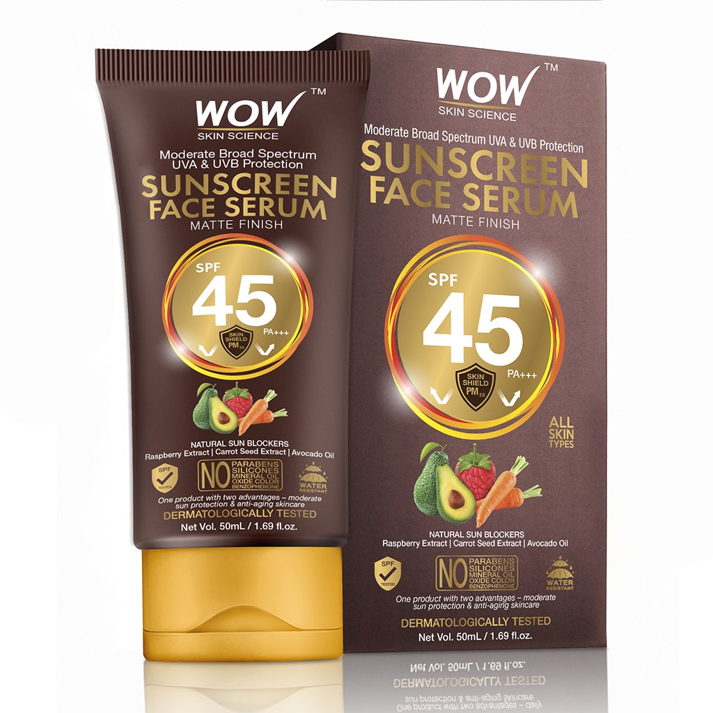 WOW Matte Finish Sunscreen Serum SPF 45 with Raspberry, Carrot Seed & Avocado Oil - No Parabens, Silicones, Mineral Oil, Oxide, Colour, Benzophenone - 50 ml