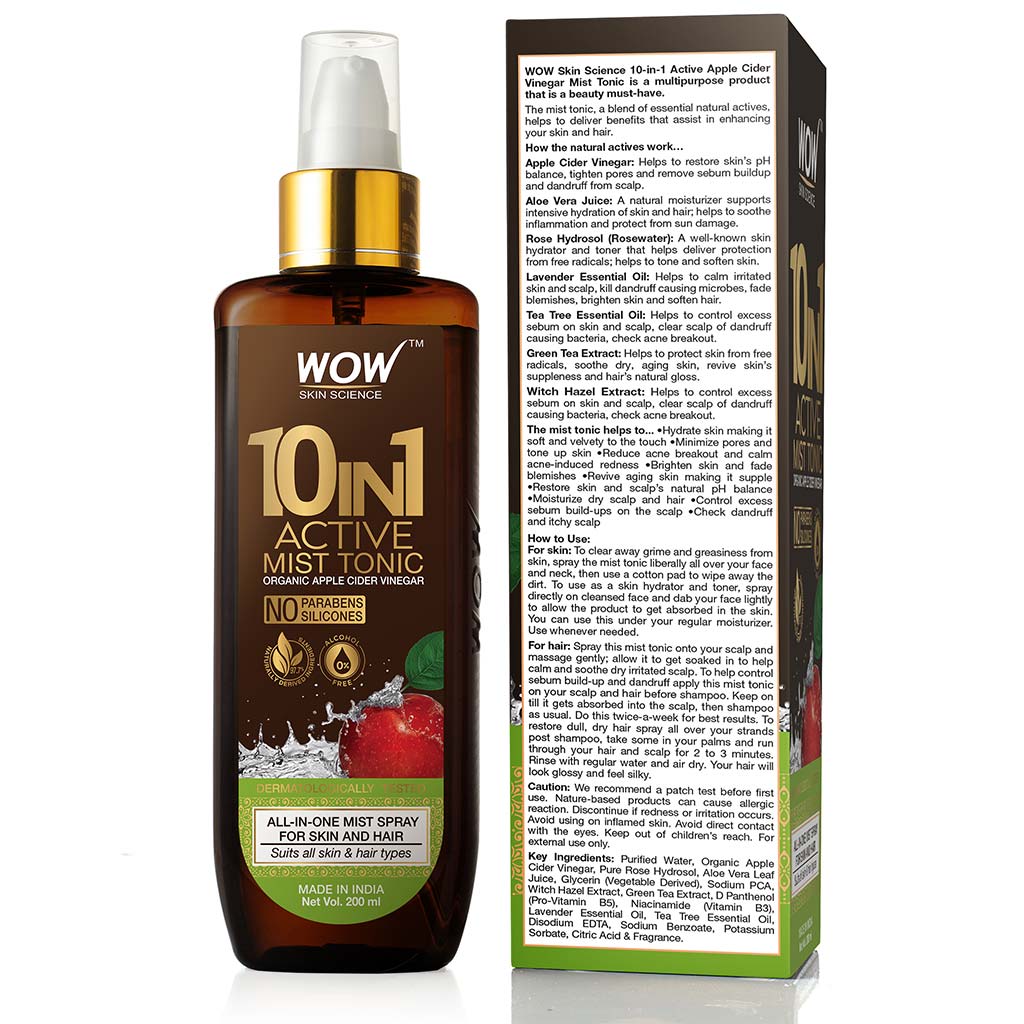 WOW 10 in 1 Active Apple Cider Vinegar No Parabens, Sulphate & Silicones Mist Tonic - 200 ml