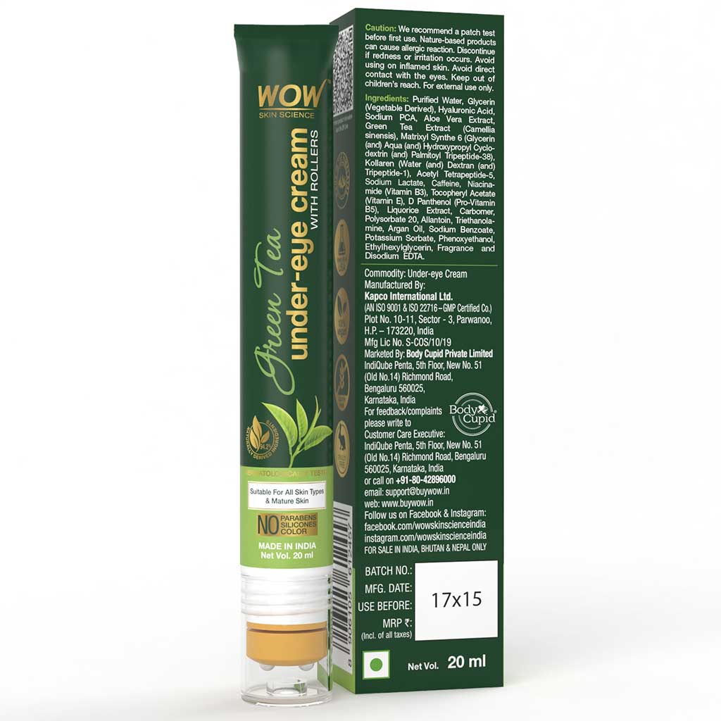 WOW Green Tea Under Eye Cream - Roller Tube - 20 ml