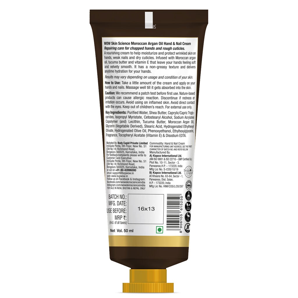 WOW Moroccan Argan Oil Hand & Nail Cream for Nourishing & Repairing - 50mL