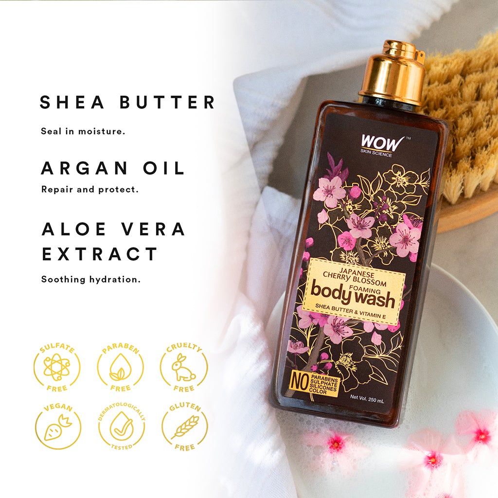 WOW Japanese Cherry Blossom Foaming Body Wash - No Parabens, Sulphate, Silicones & Color - 250 ml