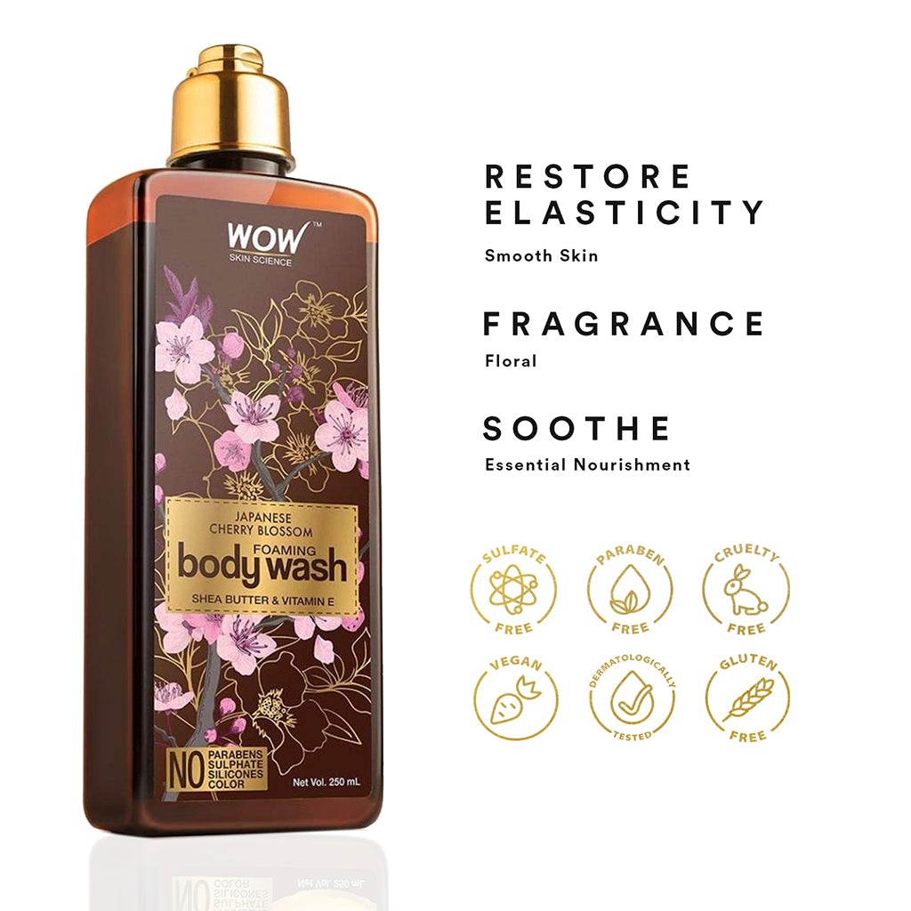 WOW Japanese Cherry Blossom Foaming Body Wash - No Parabens, Sulphate, Silicones & Color - 250 ml