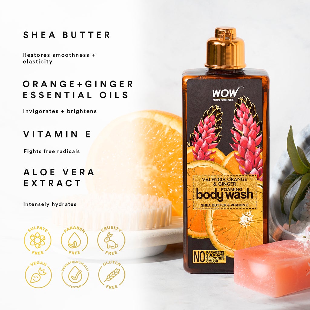 WOW Valencia Orange & Ginger Foaming Body Wash - No Parabens, Sulphate, Silicones & Color - 250 ml