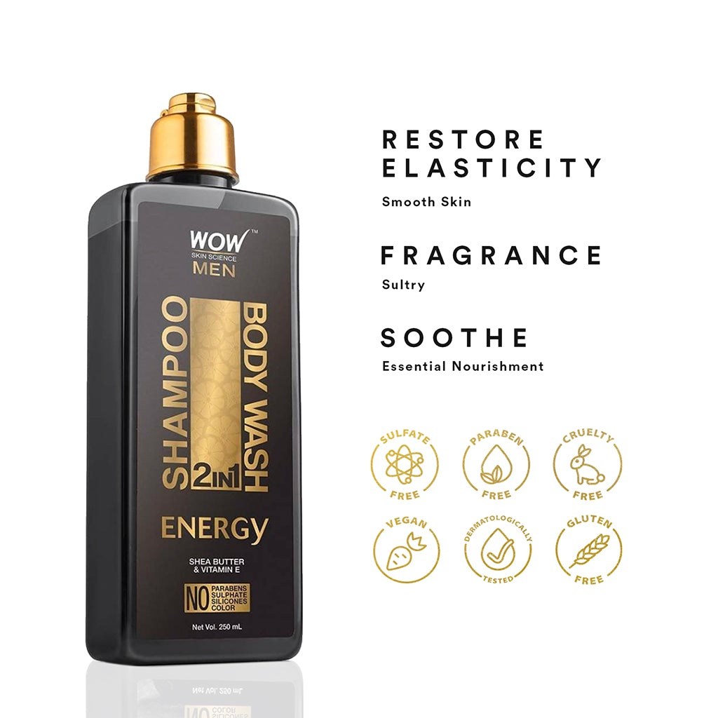 WOW Energy 2-In-1 Shampoo + Body Wash - No Parabens, Sulphate, Silicones & Color - 250 ml