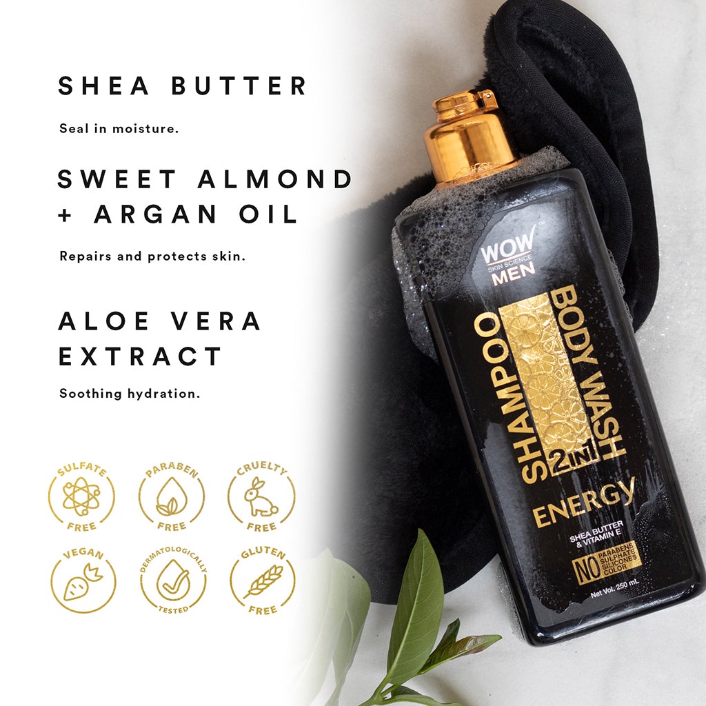 WOW Energy 2-In-1 Shampoo + Body Wash - No Parabens, Sulphate, Silicones & Color - 250 ml