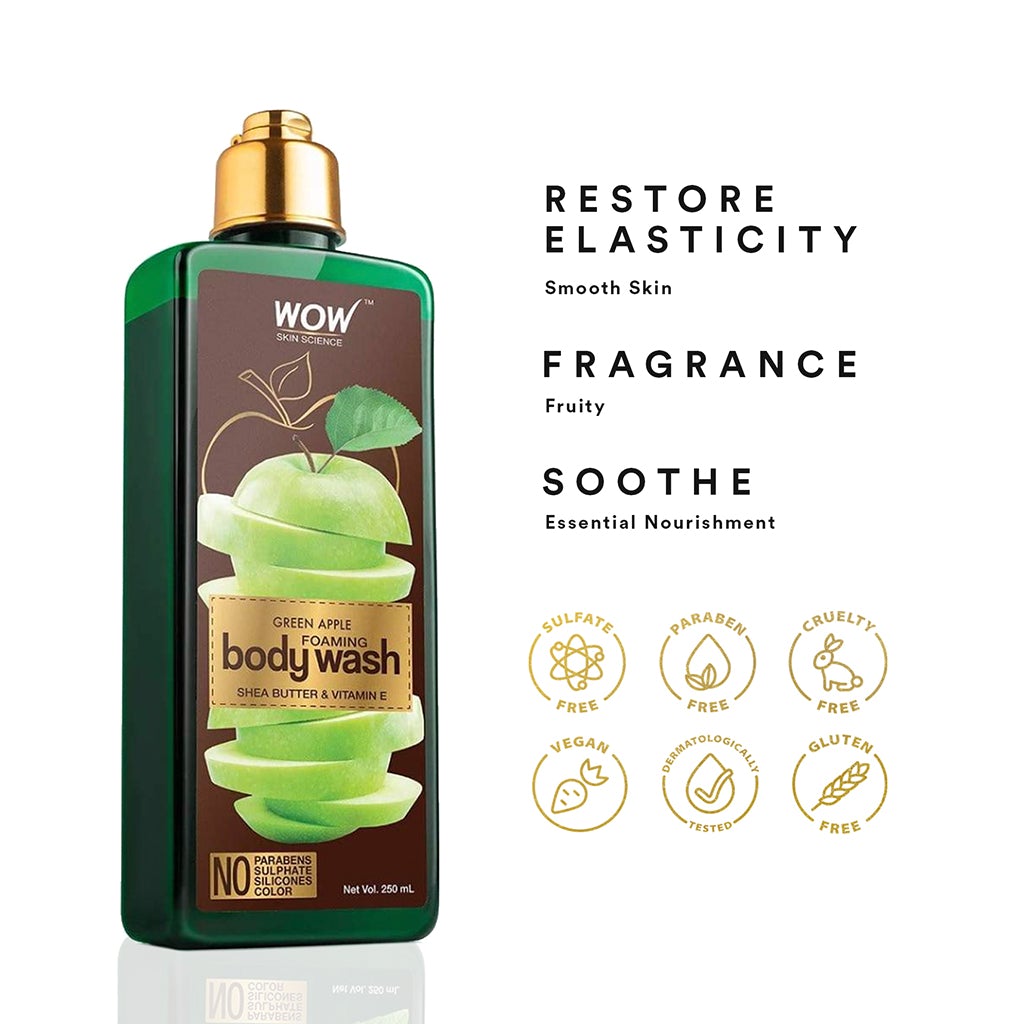 WOW Green Apple Foaming Body Wash - No Parabens, Sulphate, Silicones & Color - 250 ml