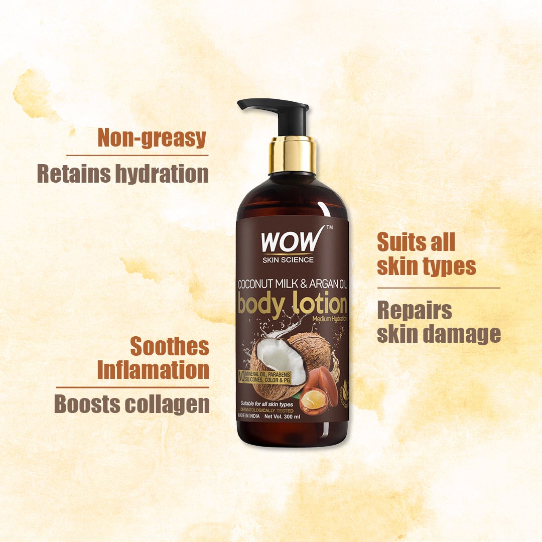 WOW Coconut Milk and Argan Oil Body Lotion, Medium Hydration - 300 ml