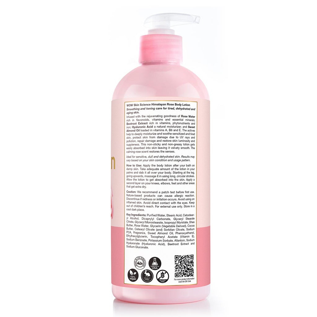WOW Himalayan Rose Body Lotion -Toning & Hydrating - with Rose Water, Beetroot Extract - No Mineral Oil, Silicones & Color - 400 ml