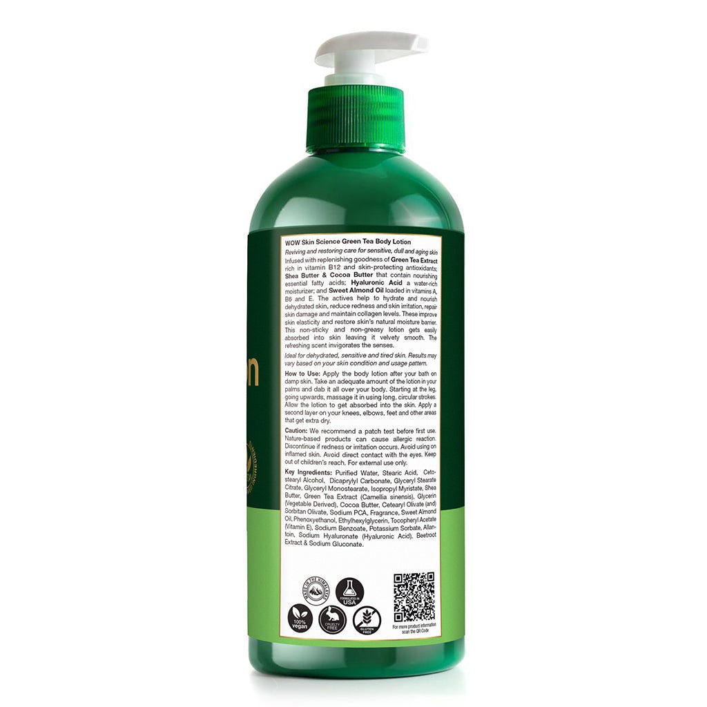 WOW Green Tea Body Lotion - Hydrating & Replenishing - with Green Tea Extract, Shea Butter - No Mineral Oil, Silicones & Color - 400 ml