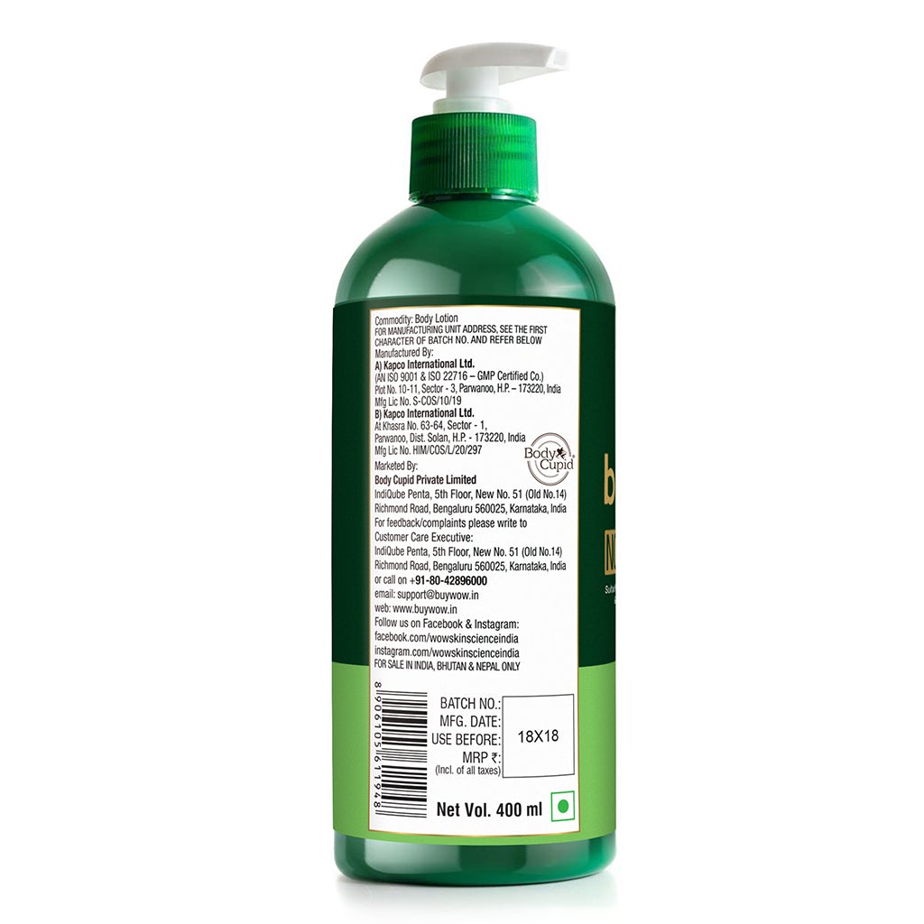 WOW Green Tea Body Lotion - Hydrating & Replenishing - with Green Tea Extract, Shea Butter - No Mineral Oil, Silicones & Color - 400 ml