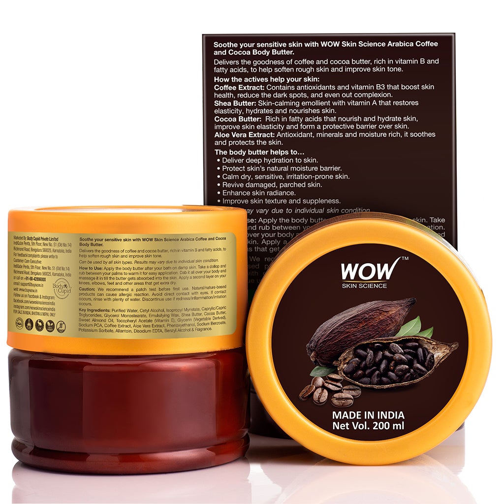 WOW Arabica Coffee and Cocoa Body Butter - No Parabens, Silicones, Mineral Oil & Color - 200 ml