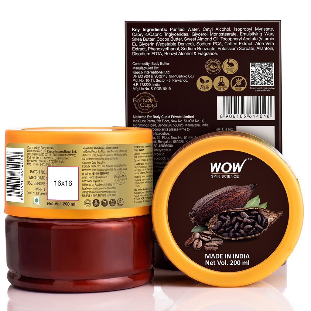 WOW Arabica Coffee and Cocoa Body Butter - No Parabens, Silicones, Mineral Oil & Color - 200 ml