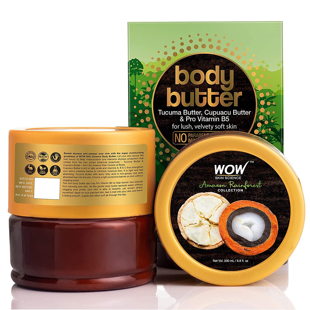 WOW Amazon Rainforest Collection Body Butter with Tucuma and Cupuacu Butter - No Paraben, Mineral Oil, Silicones and Color - 200 ml