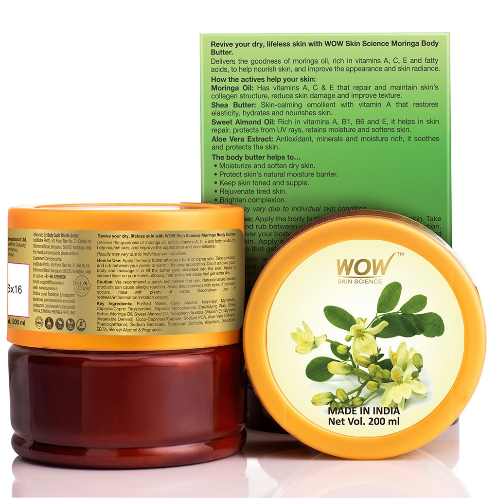 WOW Moringa Body Butter - No Parabens, Silicones, Mineral Oil & Color - 200 ml