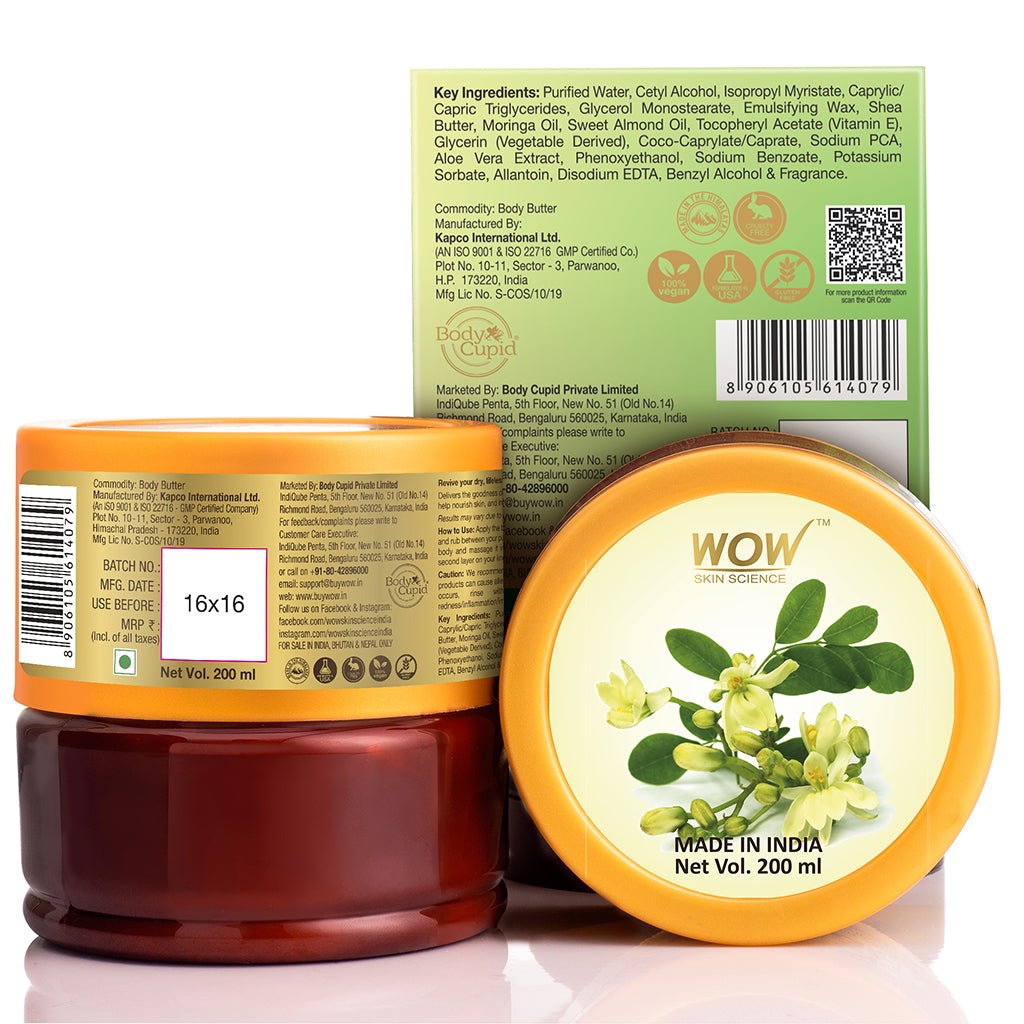WOW Moringa Body Butter - No Parabens, Silicones, Mineral Oil & Color - 200 ml