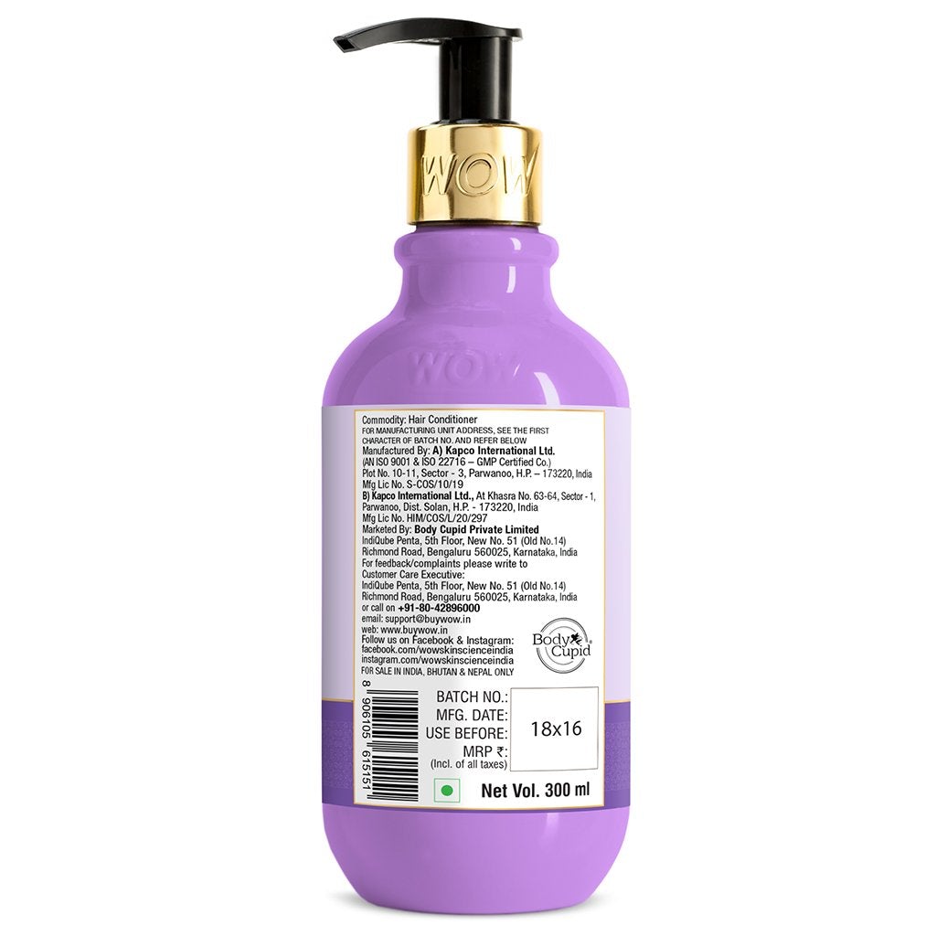 WOW Rice Water Conditioner with Rice Water, Rice Keratin & Lavender Oil for Damaged, Dry and Frizzy Hair - No Mineral Oil, Parabens, Silicones, Synthetic Color, PEG - 300mL