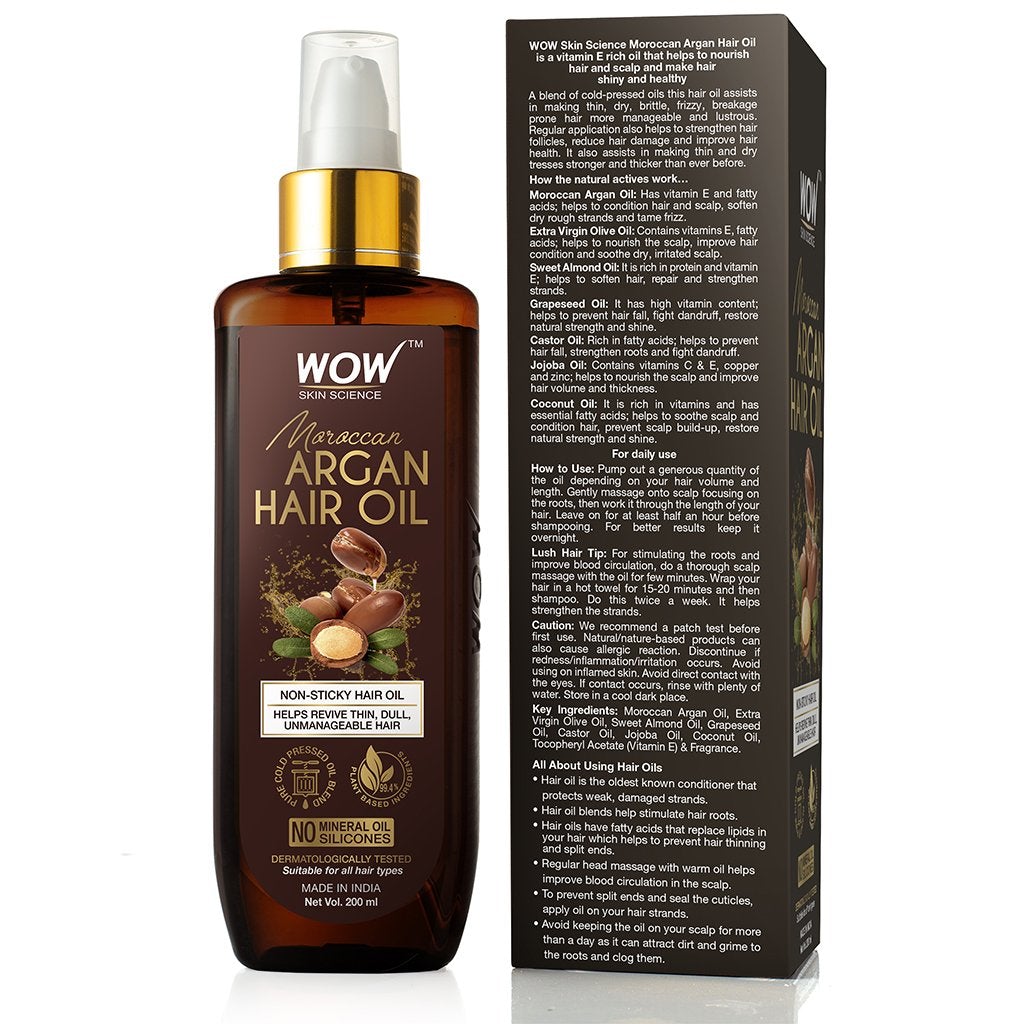WOW Cold Pressed Moroccan Argan Hair Oil - No Mineral Oil & Silicones - 200 ml