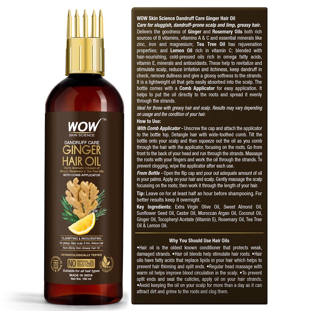 WOW Ginger Hair Oil for Dandruff Removal with Comb Applicator