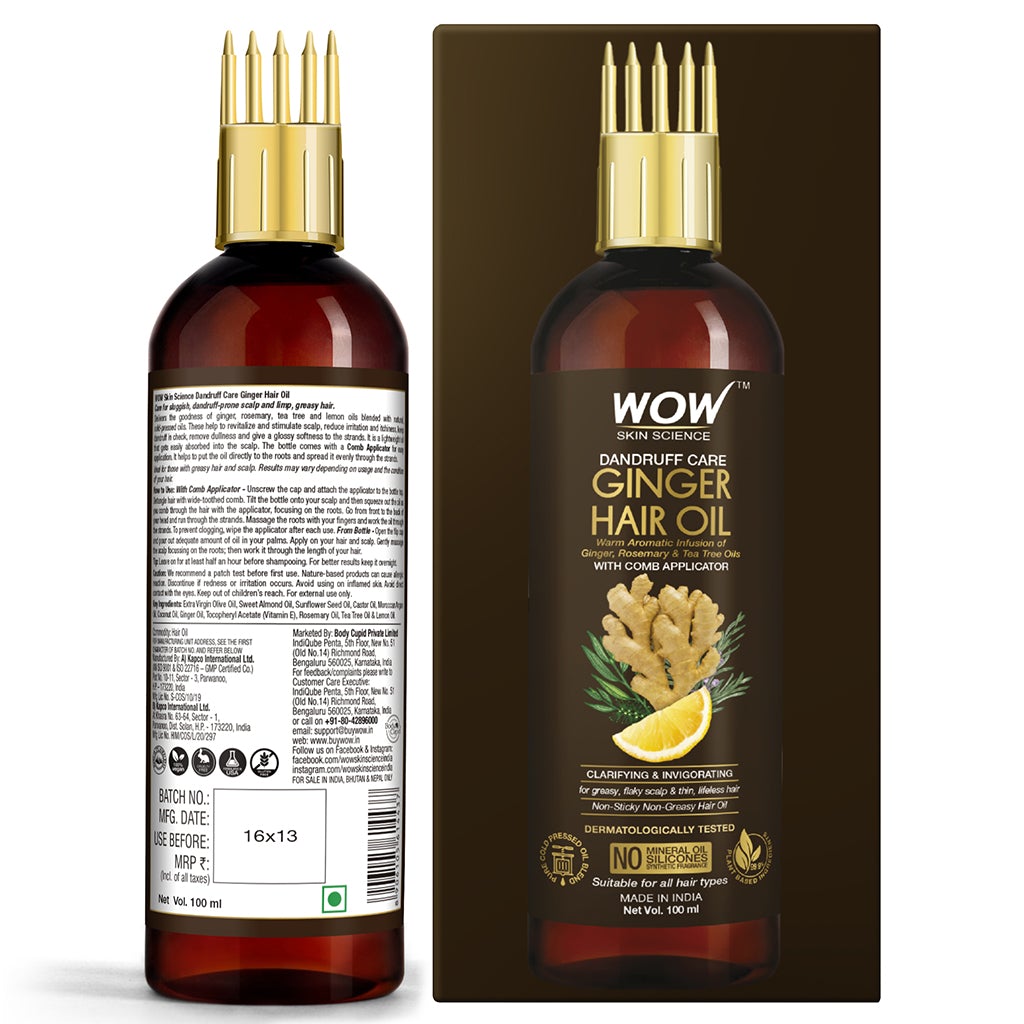 WOW Ginger Hair Oil for Dandruff Removal with Comb Applicator