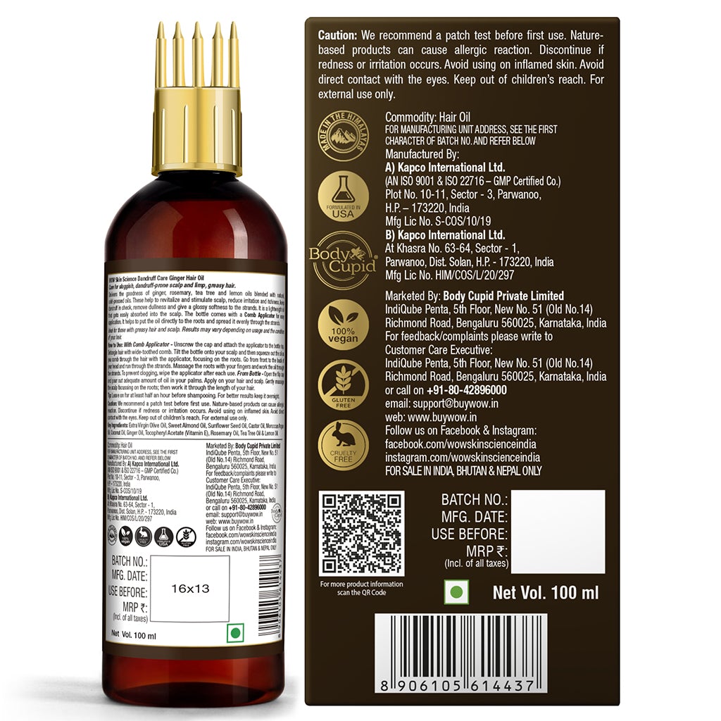 WOW Ginger Hair Oil for Dandruff Removal with Comb Applicator