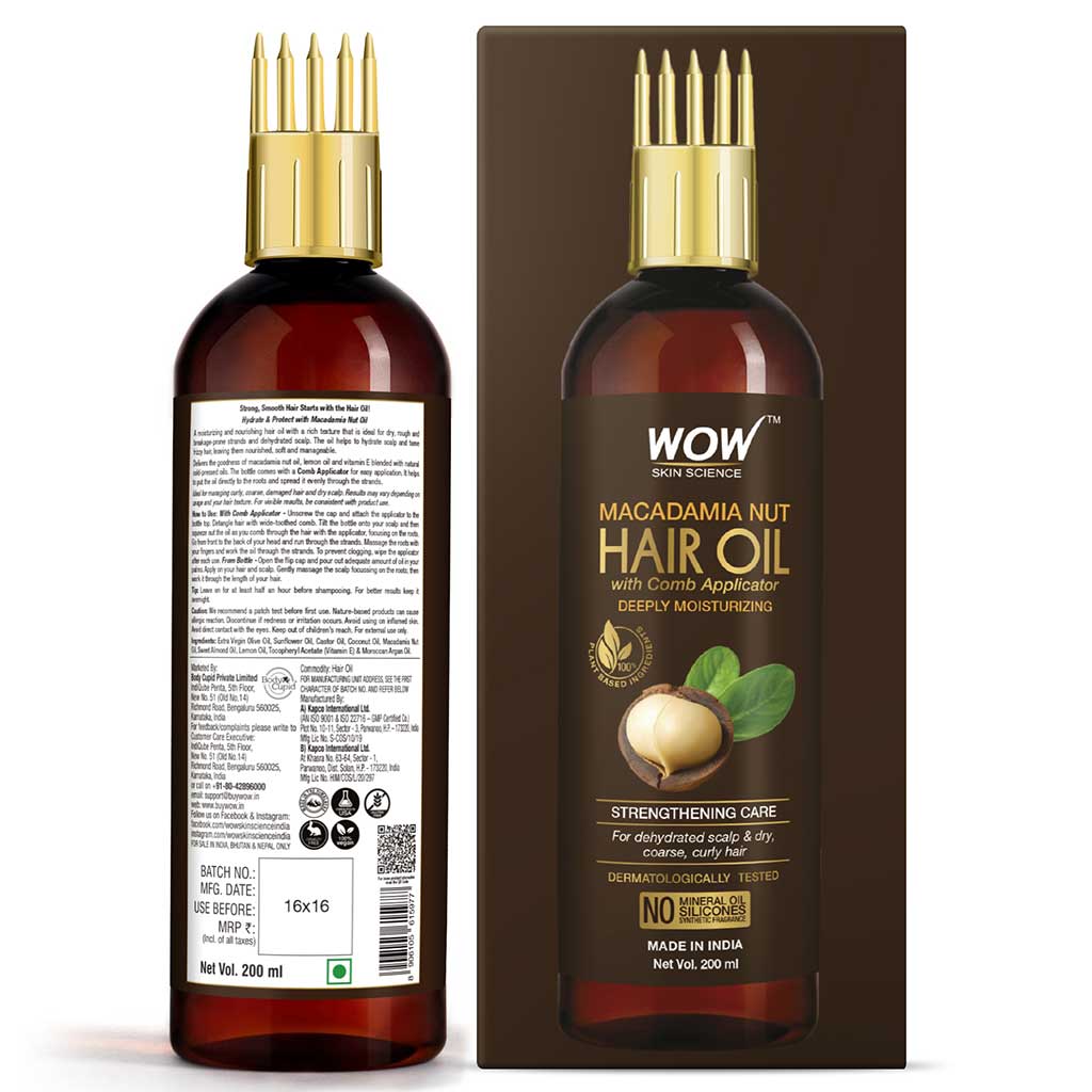 WOW Macadamia Nut Hair Oil With Comb Applicator - 200 ml