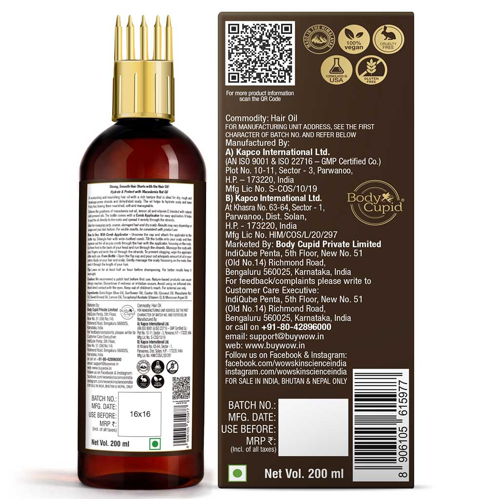 WOW Macadamia Nut Hair Oil With Comb Applicator - 200 ml