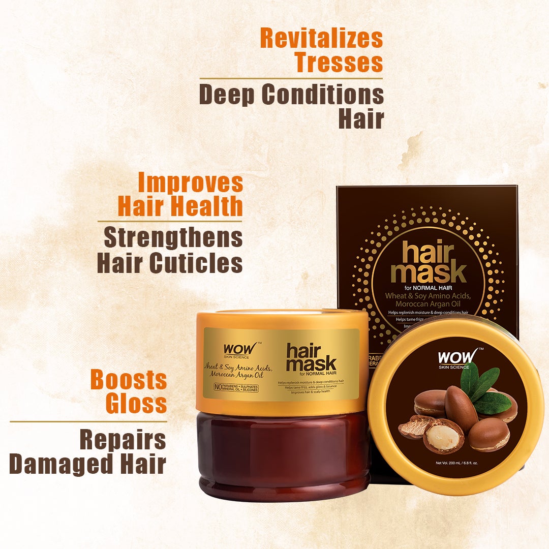 WOW Wheat & Soy Amino Acids, Moroccan Argan Oil Hair Mask for Normal Hair