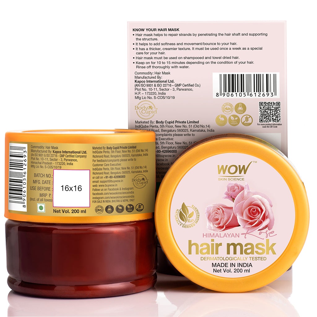 WOW Himalayan Rose Hair Mask with Rose Hydrosol, Coconut Oil, Almond Oil & Argan Oil - For Volumnising Hair, Anti Smelly Scalp - No Parabens, Sulphate, Silicones, Color & PEG - 200 ml