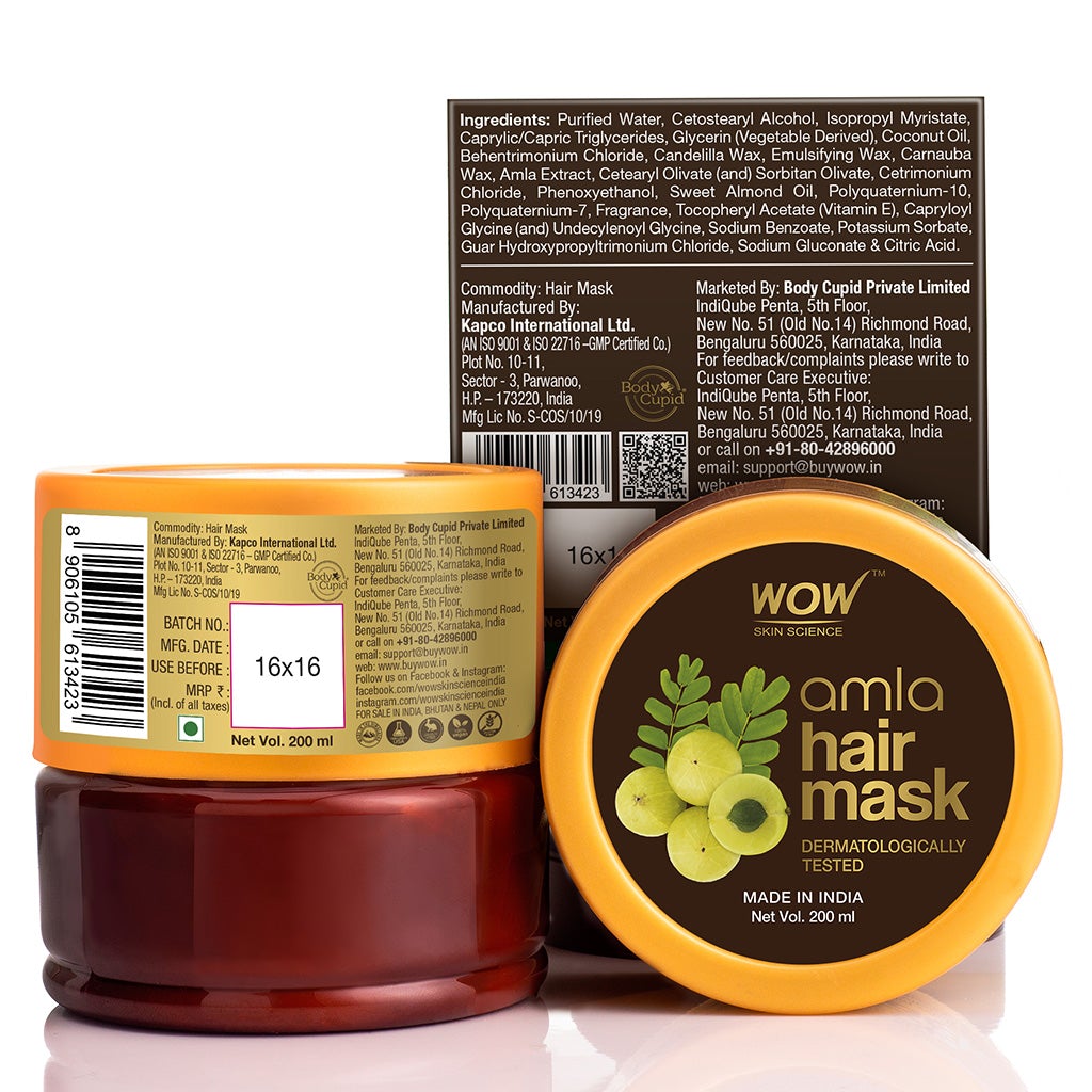 WOW Amla Hair Mask For Weak Hair - No Mineral Oil, Parabens, Silicones, Synthetic Color & PEG - 200 ml