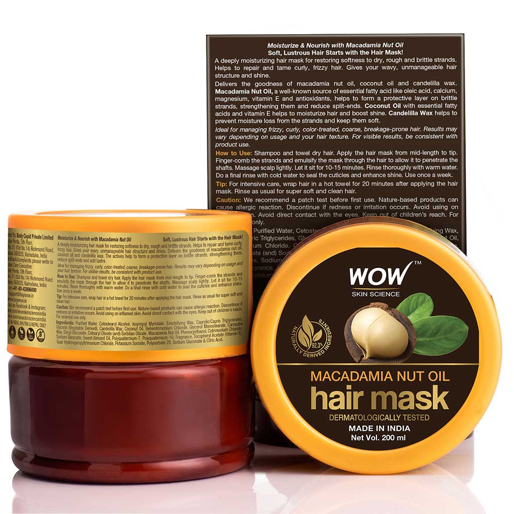 WOW Macadamia Nut Oil Hair Mask - Deeply Rejuvenating - For Dry, Brittle, Coarse & Curly Hair - No Mineral Oil, Parabens, Silicones, Color & PEG - 200ml