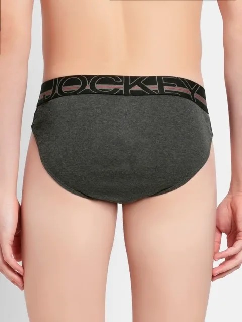 JOCKEY (US 17) High-cut Solid Briefs with Exposed Waistband - Charcoal Melange