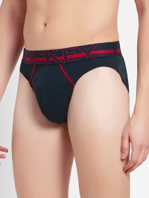 JOCKEY (US 17) High-cut Solid Briefs with Exposed Waistband - Navy