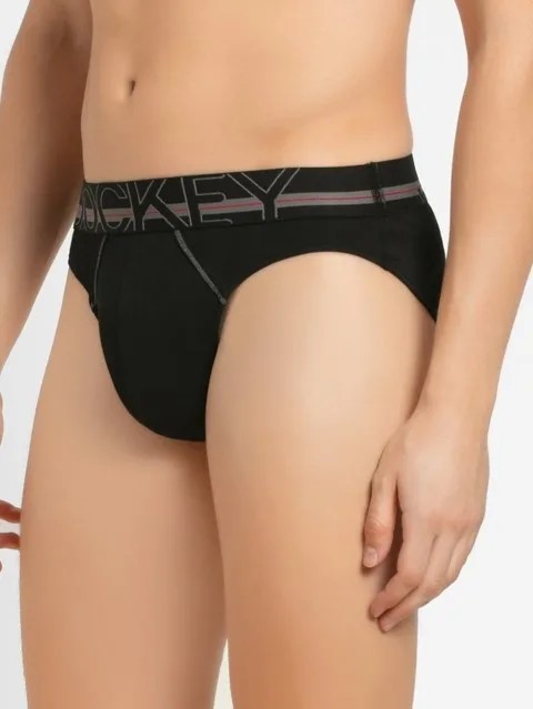 JOCKEY (US 17) High-cut Solid Briefs with Exposed Waistband - Black