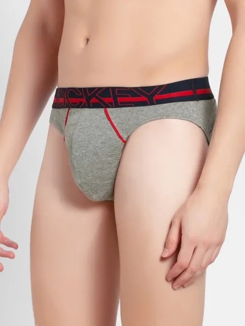 JOCKEY (US 17) High-cut Solid Briefs with Exposed Waistband - Grey Melange