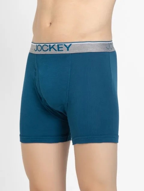 JOCKEY (Modern classic 8009) Boxer Briefs with Front Fly & Exposed Waistband - Seaport Teal