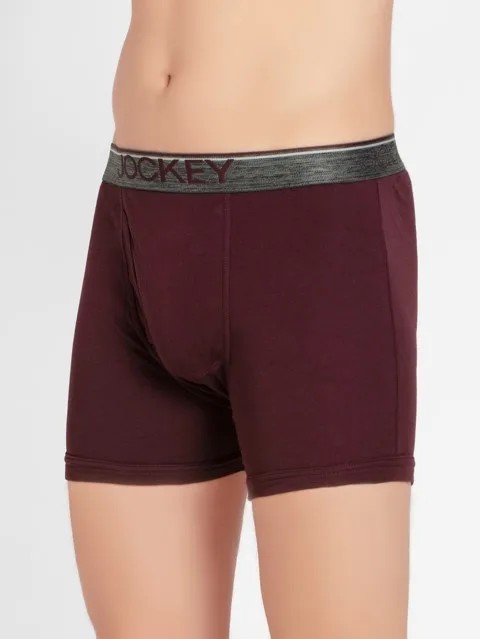 JOCKEY (Modern classic 8009) Boxer Briefs with Front Fly & Exposed Waistband - Wine Tasting