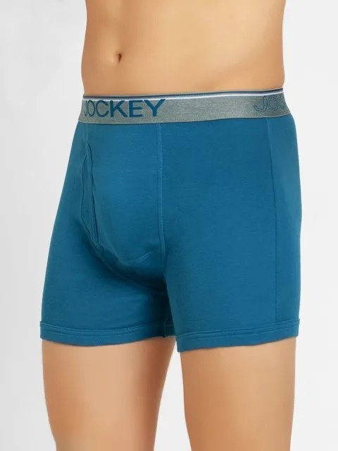 JOCKEY (Modern classic 8009) Boxer Briefs with Front Fly & Exposed Waistband - Blue Saphire
