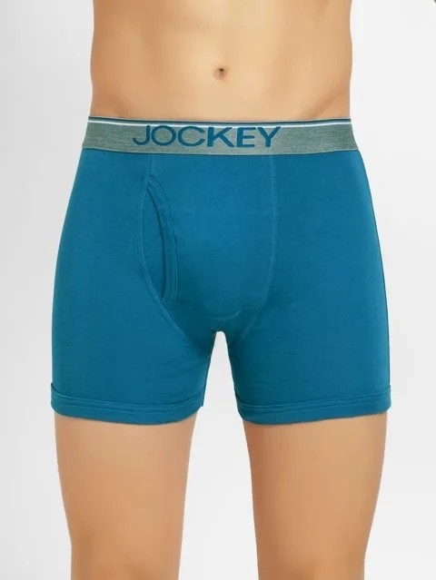 JOCKEY (Modern classic 8009) Boxer Briefs with Front Fly & Exposed Waistband - Blue Saphire