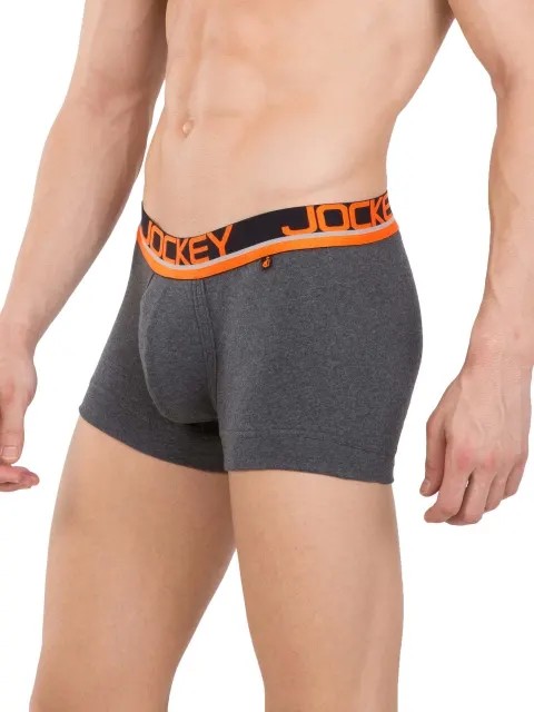 JOCKEY (POP FP03) Modern Trunks with Double layer Contoured Pouch - Charcoal Melange & Neon Orange
