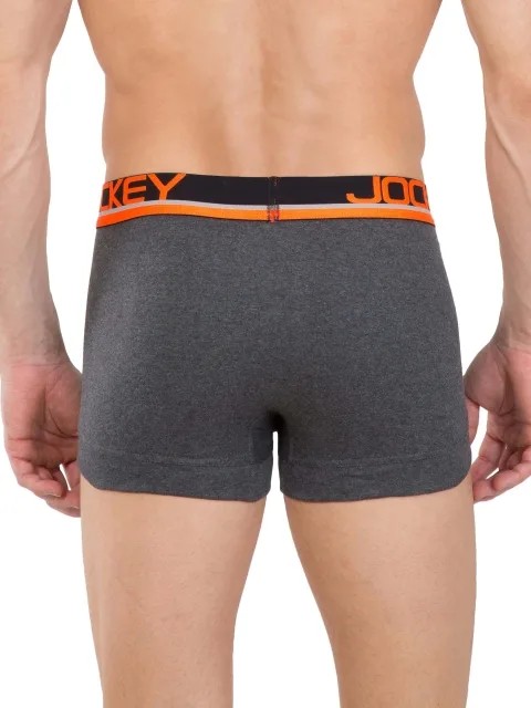 JOCKEY (POP FP03) Modern Trunks with Double layer Contoured Pouch - Charcoal Melange & Neon Orange