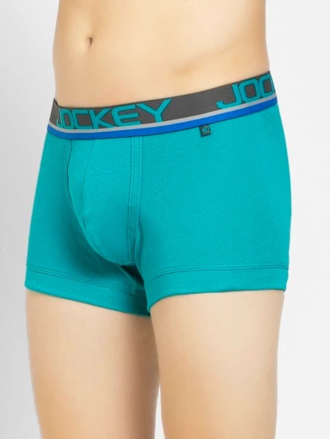 JOCKEY (POP FP03) Trunks with Multicolor Waistband & Double layer Contoured Pouch - Caribbean Turq