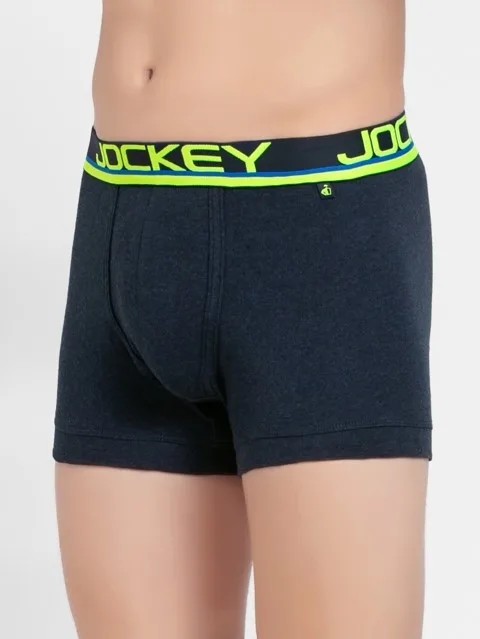 JOCKEY (POP FP03) Trunks with Multicolor Waistband & Double layer Contoured Pouch - Ink Blue Melange