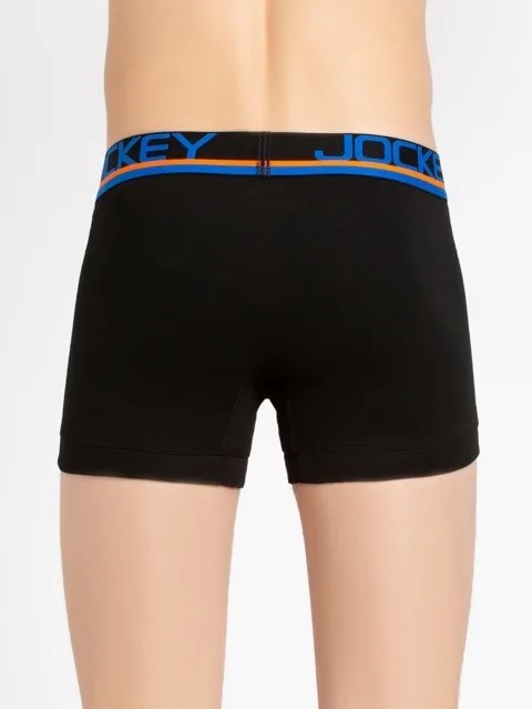 JOCKEY (POP FP03) Trunks with Multicolor Waistband & Double layer Contoured Pouch - Black