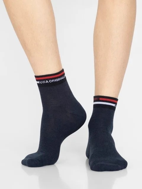 JOCKEY  SOCKS (1 pair) (USA Originals 7002) Solid Ankle Socks for Men - Navy Melange