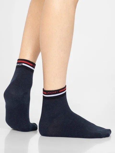 JOCKEY  SOCKS (1 pair) (USA Originals 7002) Solid Ankle Socks for Men - Navy Melange