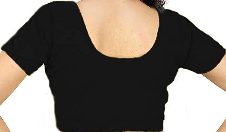 BLOUSE (REGULAR) - Round Neck Pure Cotton Readymade Women Blouse -Black Colour