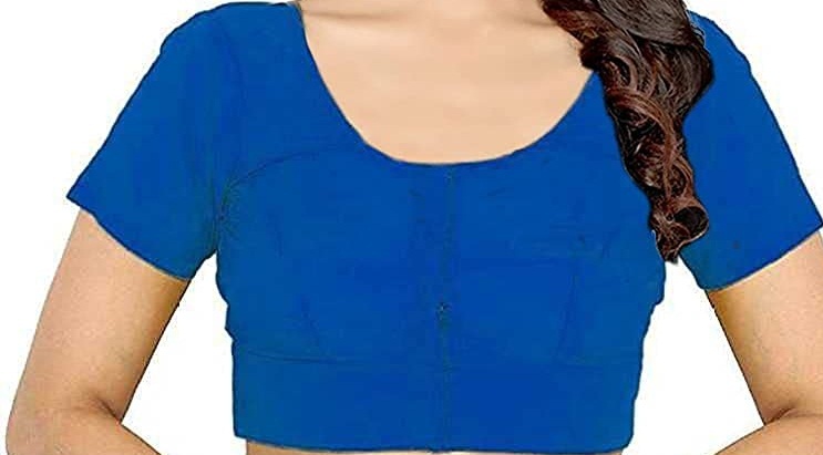 BLOUSE (REGULAR) - Round Neck Pure Cotton Readymade Women Blouse - Blue Colour