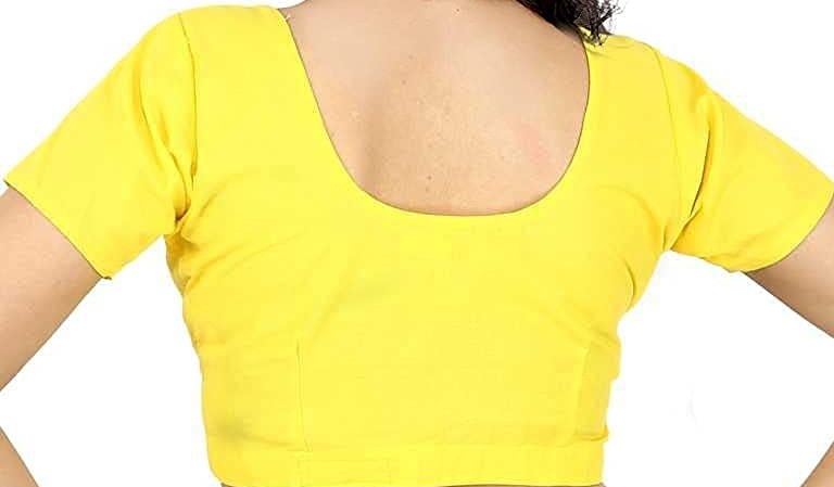 BLOUSE (REGULAR) - Round Neck Pure Cotton Readymade Women Blouse - Yellow Colour